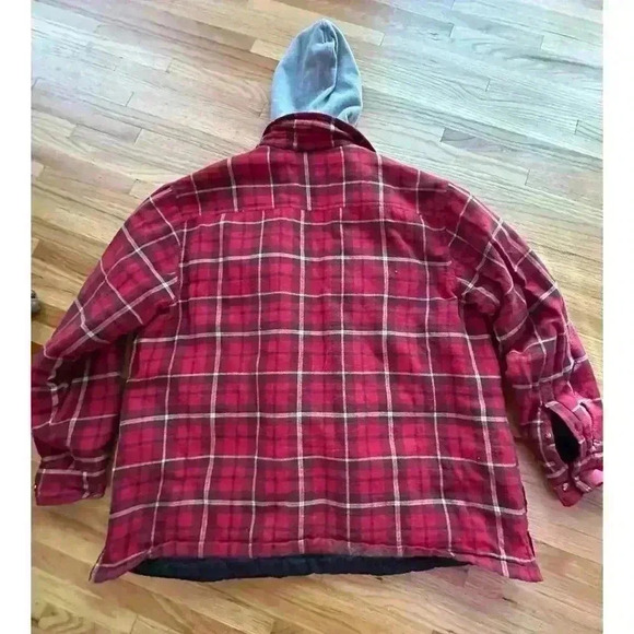 Vintage Insulated Red Flannel Jacket w Hood Fall adventure granola girl l SZ XL - Picture 8 of 8
